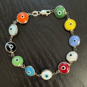 Sterling Silver and Glass Evil Eye Protector Bracelet.